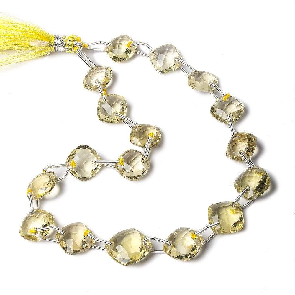 10x10-12x12mm Lemon Quartz double drill faceted pillow 13 inch 21 beads - Beadsofcambay.com