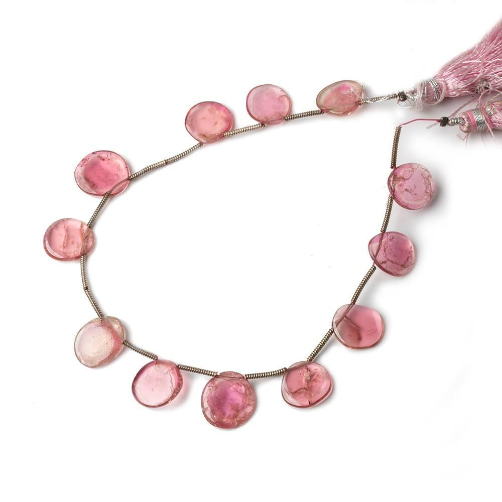 10x10.5-12.5x11.5mm Pink Tourmaline Top Drilled Natural Crystal Slices 12 beads - Beadsofcambay.com
