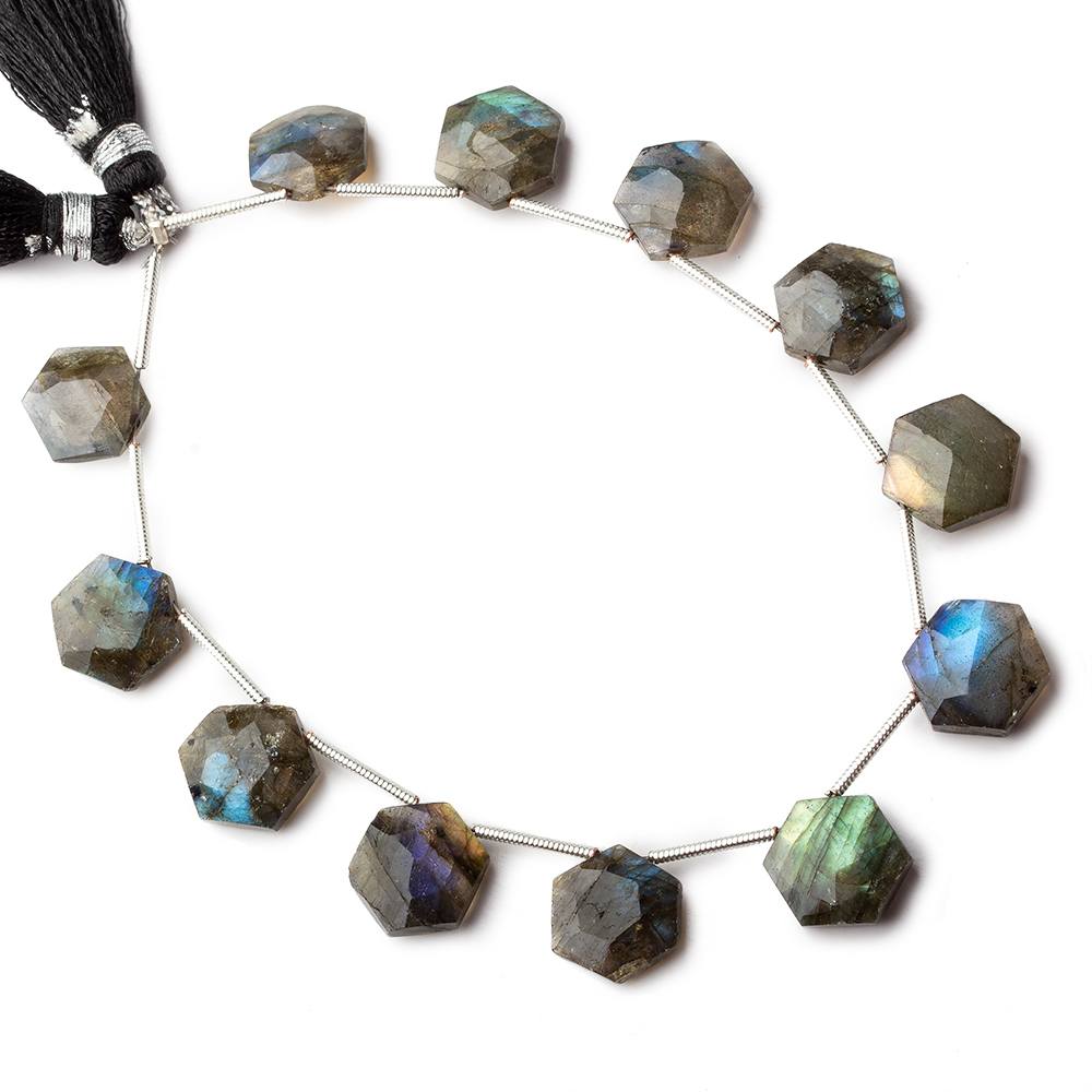 10x10mm Labradorite faceted hexagon top drilled beads 7 inch 12 pieces - Beadsofcambay.com