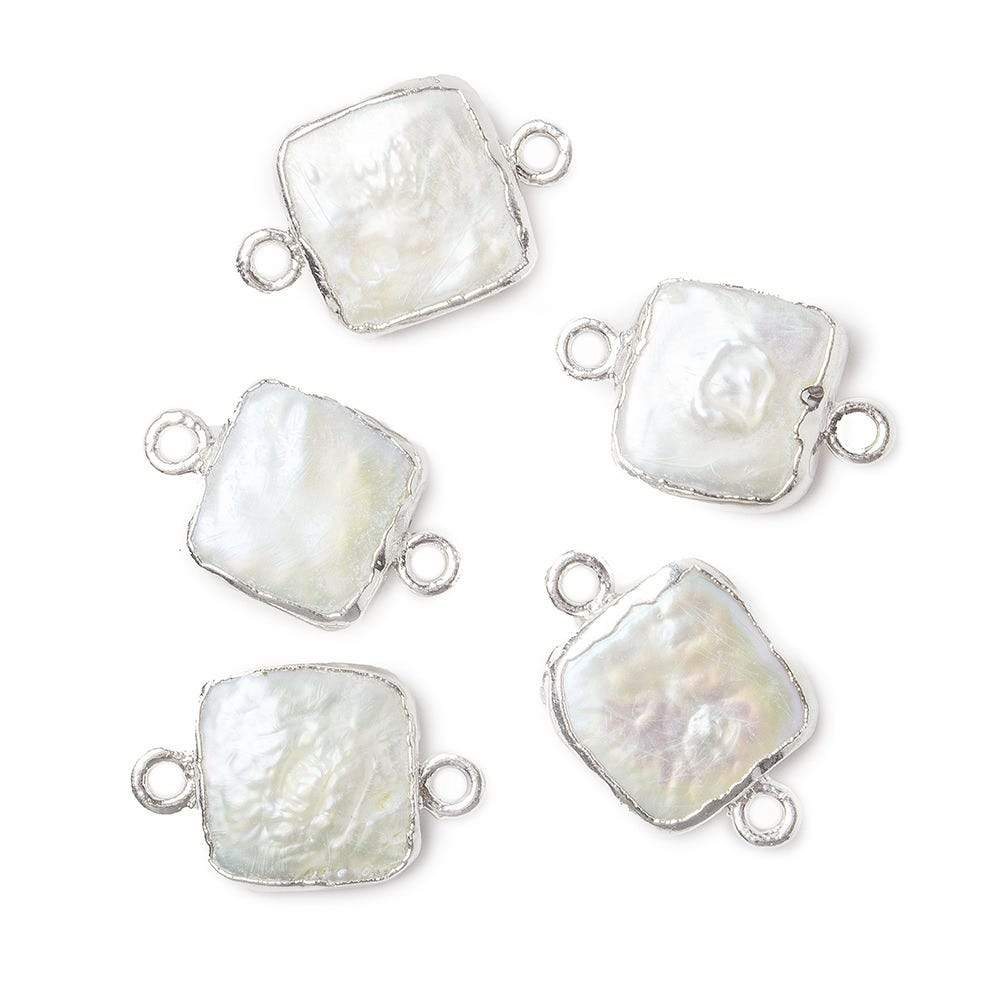 10x10mm Silver Leafed White Square Freshwater Pearl Connector 1 piece - Beadsofcambay.com
