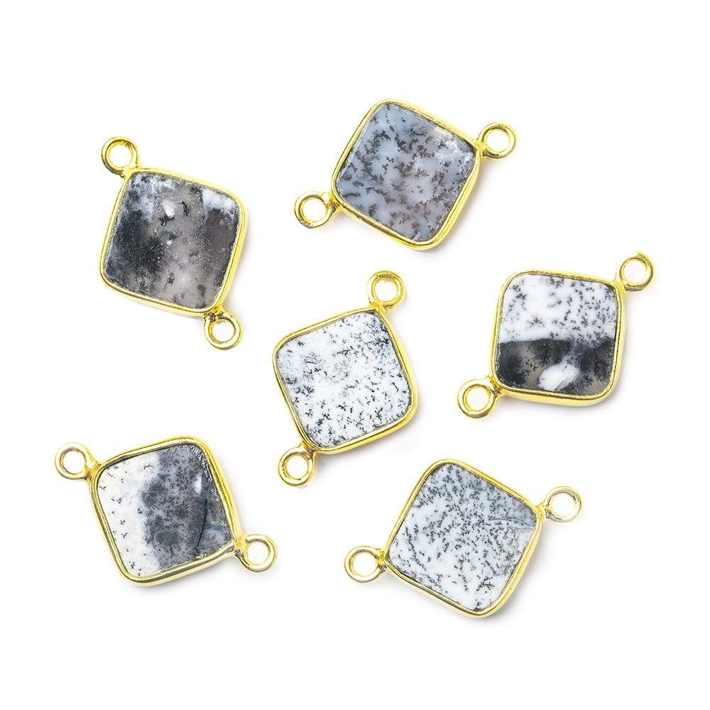 10x10mm Vermeil Bezel Dendritic Opal Square Connector 1 piece - Beadsofcambay.com