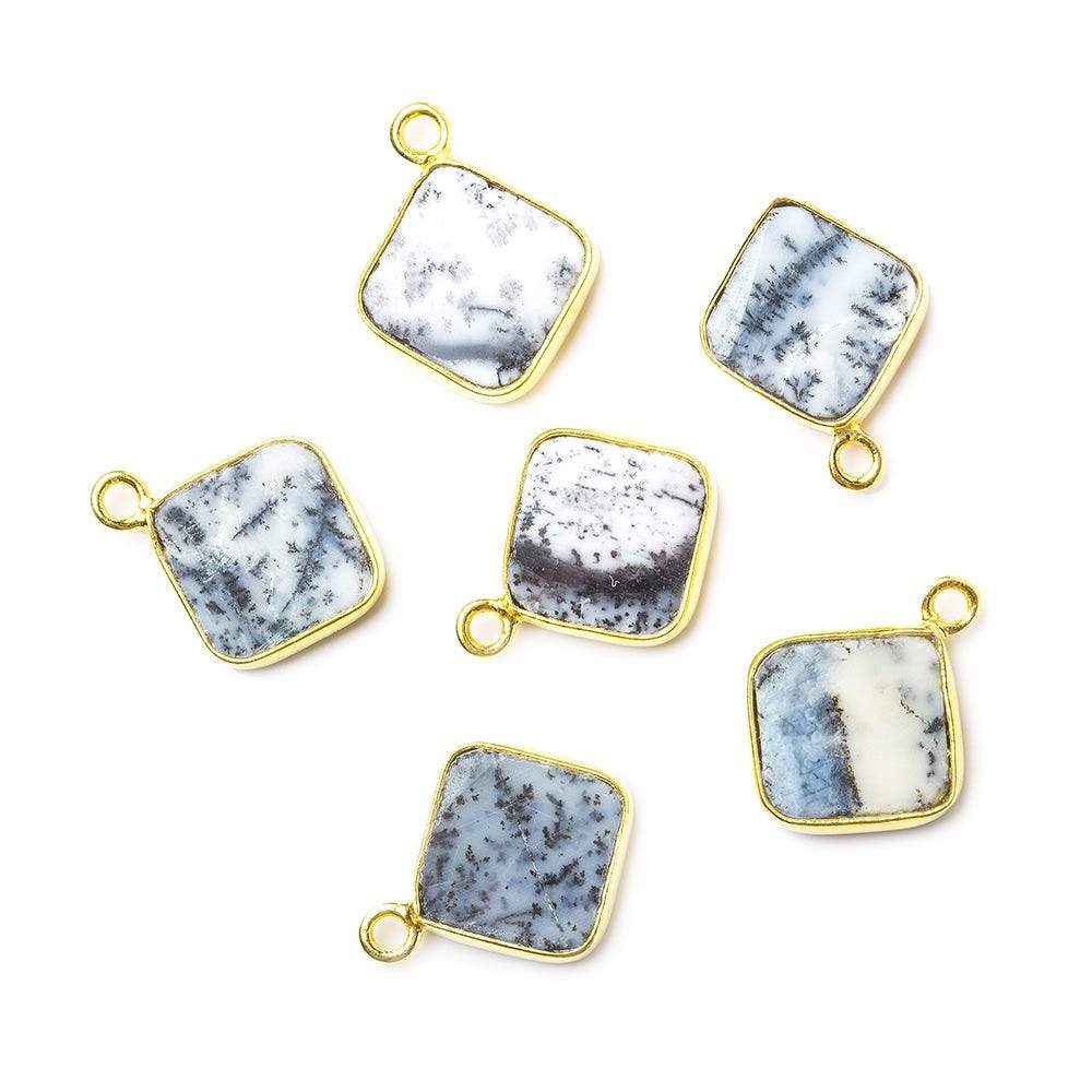 10x10mm Vermeil Bezel Dendritic Opal Square Pendant 1 piece - Beadsofcambay.com