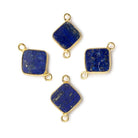 10x10mm Vermeil Bezeled Lapis plain square Connector 1 focal bead - Beadsofcambay.com