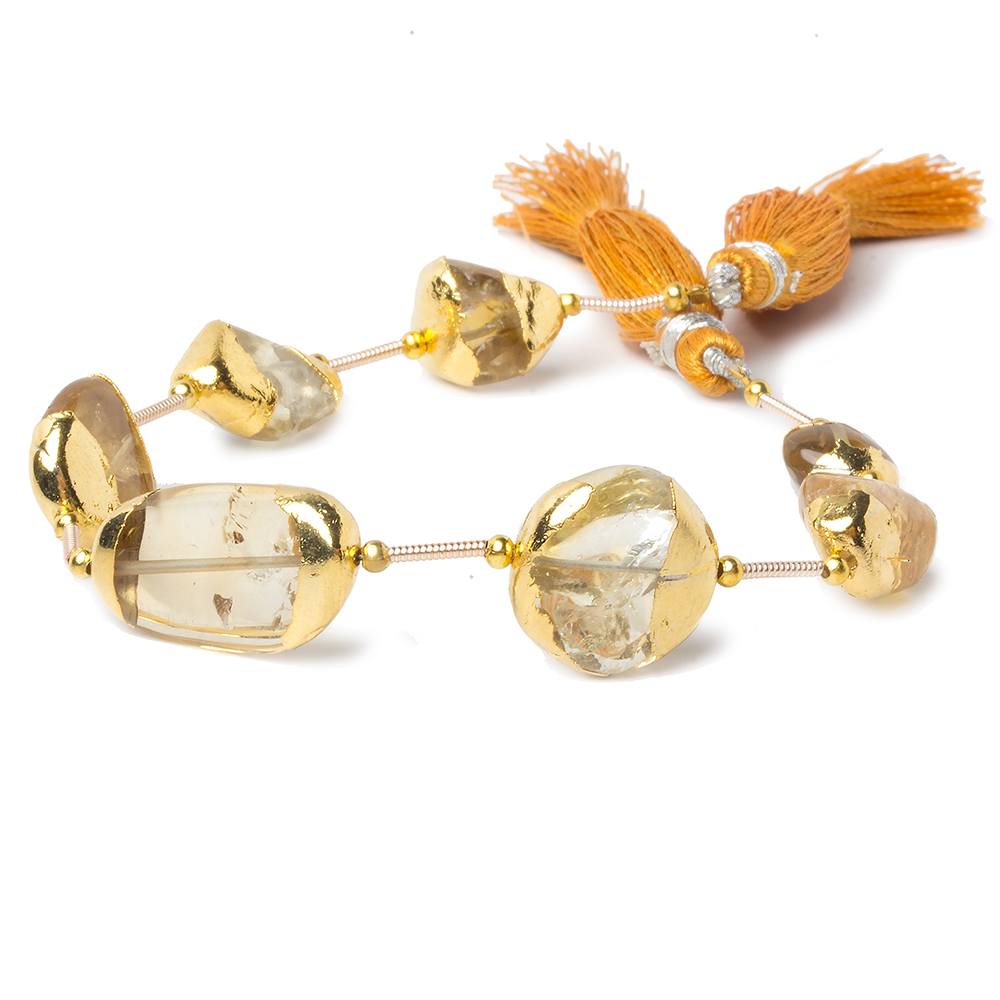 10x10x5-20x12x6mm Gold Leafed Citrine Plain Nugget Focal Bead Strand 8 inch 7 pieces - Beadsofcambay.com