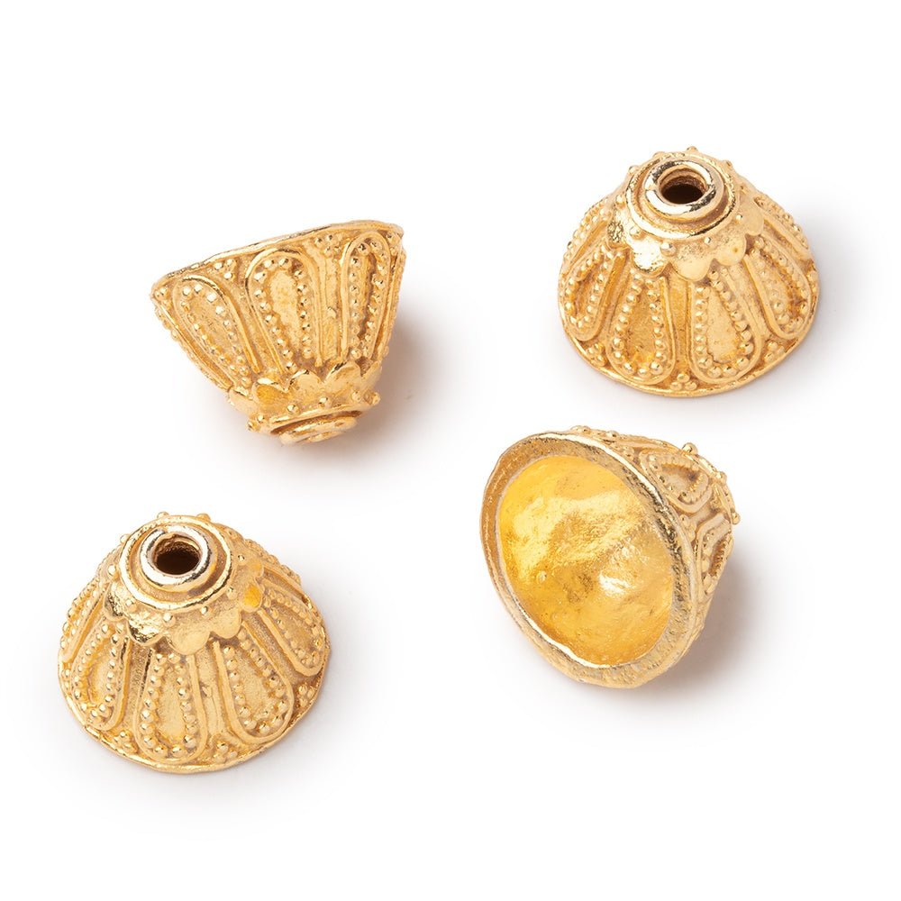 10x14mm 22kt Gold Plated Copper Miligrain Design Bead Cap Set of 4 pieces - Beadsofcambay.com