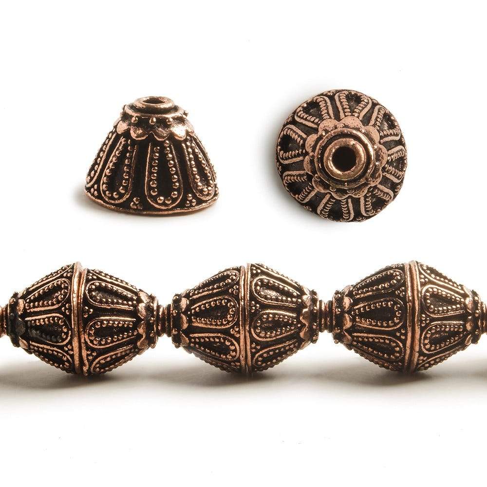 10x14mm Antiqued Copper Miligrain Design Bead Cap 8 inch 20 pieces - Beadsofcambay.com