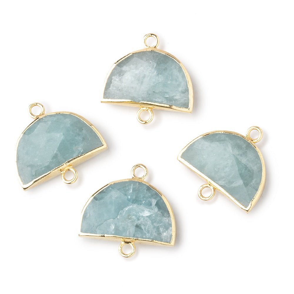 10x15mm Gold Leafed Aquamarine Faceted Half Moon Focal Connector 1 piece - Beadsofcambay.com