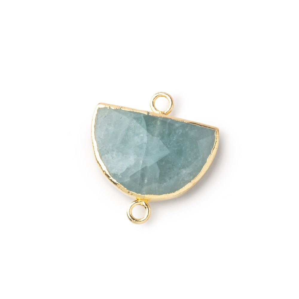 10x15mm Gold Leafed Aquamarine Faceted Half Moon Focal Connector 1 piece - Beadsofcambay.com