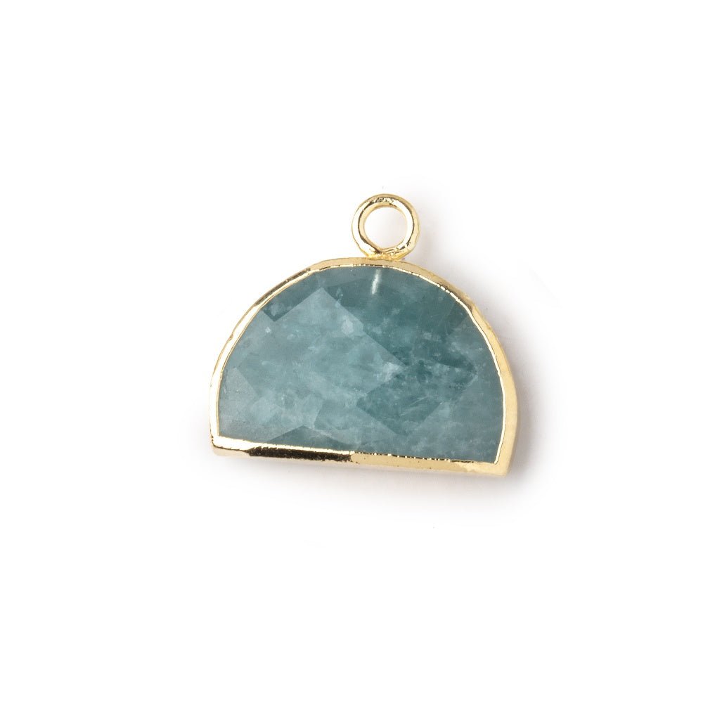 10x15mm Gold Leafed Aquamarine Faceted Half Moon Focal Pendant 1 piece - Beadsofcambay.com