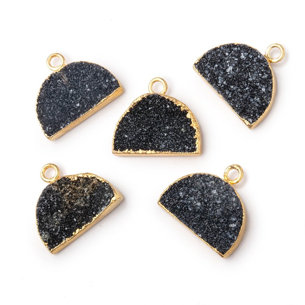 10x15mm Gold Leafed Black Drusy Half Moon Focal Pendant 1 piece - Beadsofcambay.com