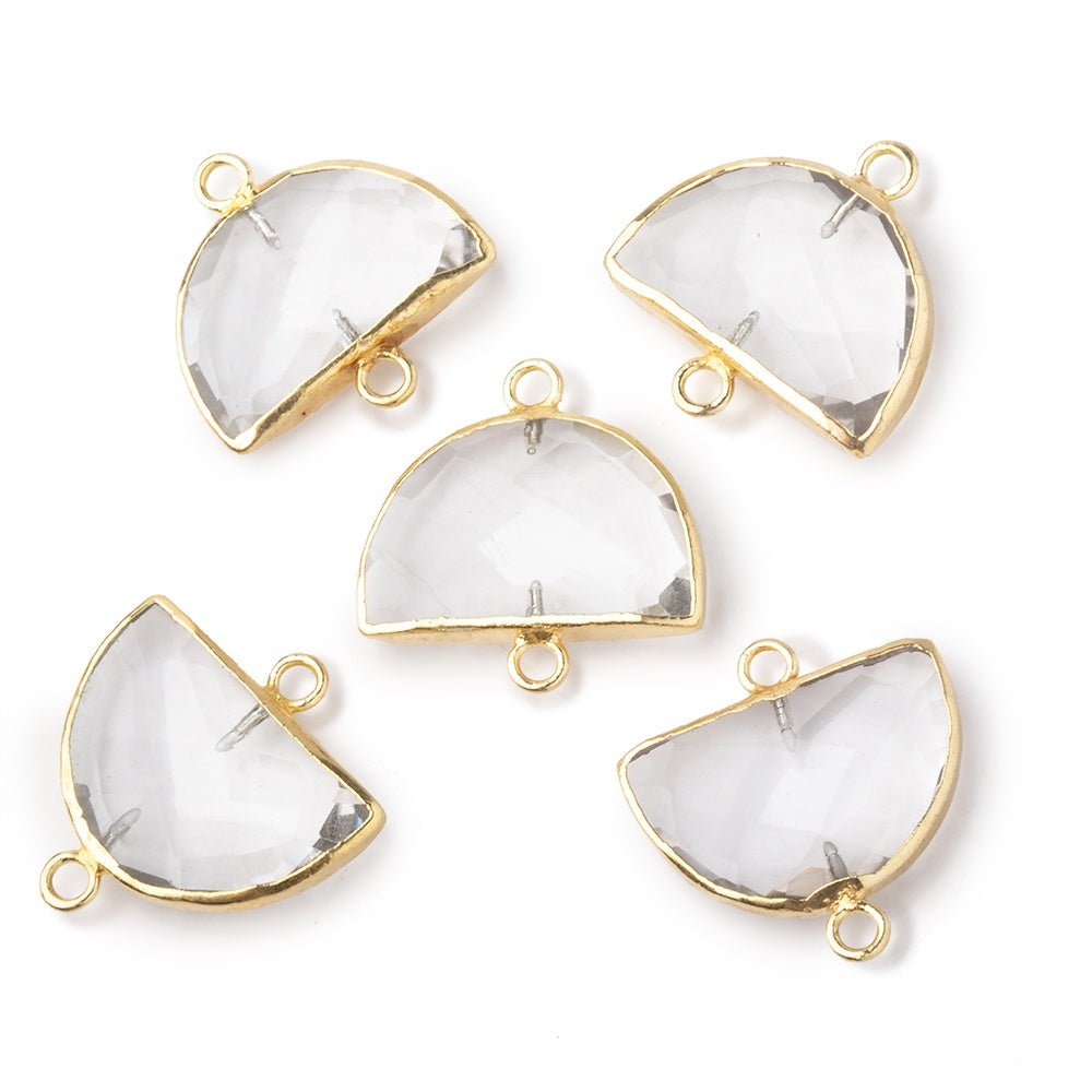 10x15mm Gold Leafed Crystal Quartz Faceted Half Moon Focal Connector 1 piece - Beadsofcambay.com