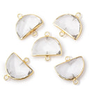 10x15mm Gold Leafed Crystal Quartz Faceted Half Moon Focal Connector 1 piece - Beadsofcambay.com