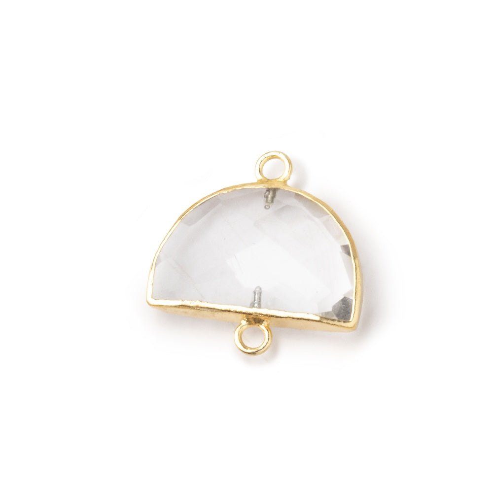 10x15mm Gold Leafed Crystal Quartz Faceted Half Moon Focal Connector 1 piece - Beadsofcambay.com
