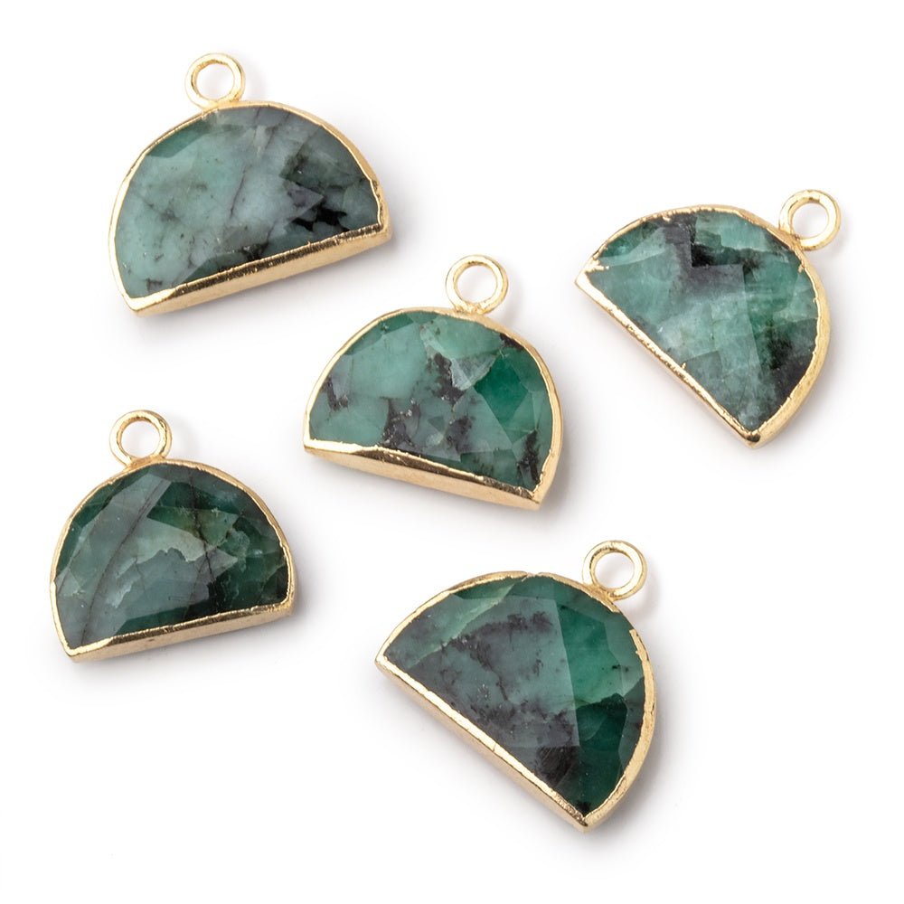 10x15mm Gold Leafed Emerald Faceted Half Moon Focal Pendant 1 piece - Beadsofcambay.com