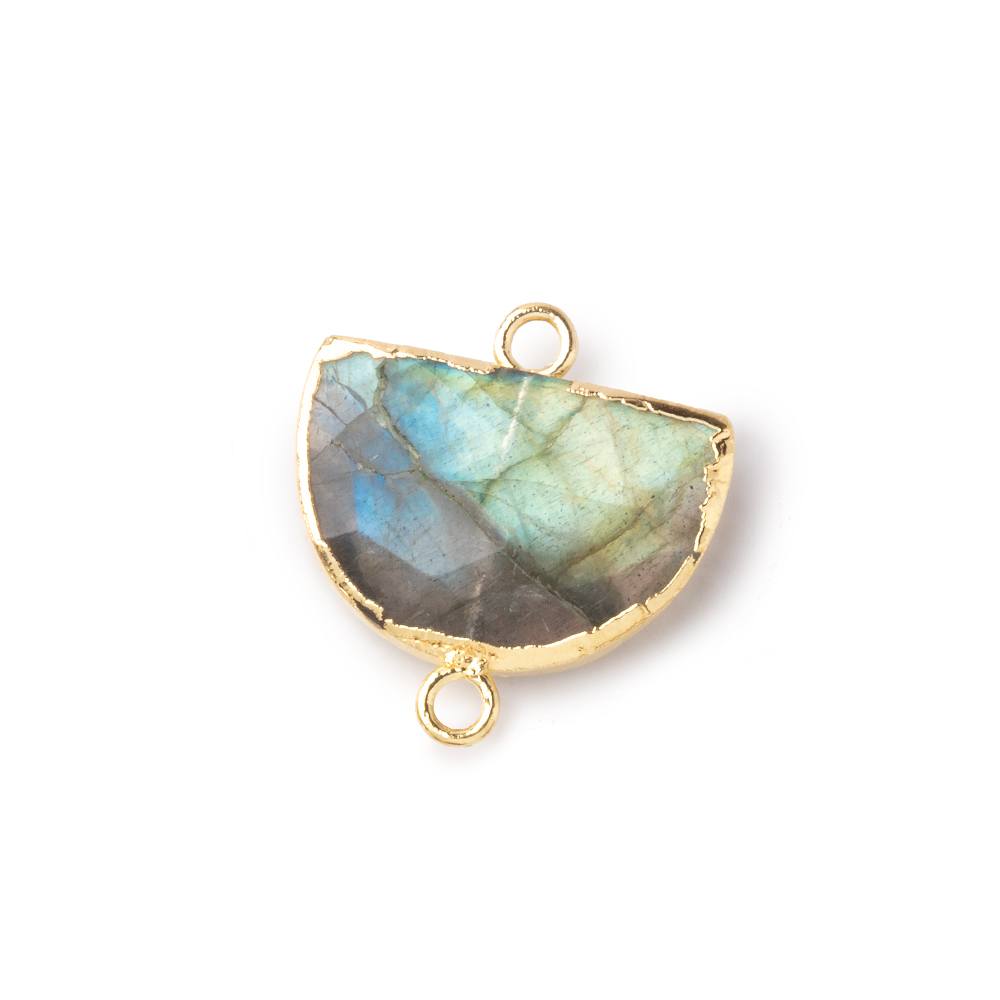 10x15mm Gold Leafed Labradorite Faceted Half Moon Focal Connector 1 piece - Beadsofcambay.com