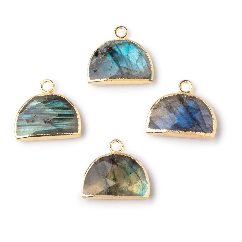 10x15mm Gold Leafed Labradorite Faceted Half Moon Focal Pendant 1 piece - Beadsofcambay.com