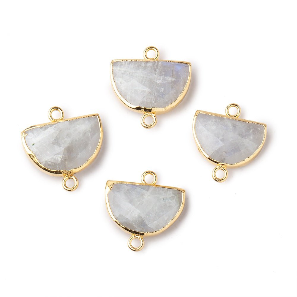 10x15mm Gold Leafed Rainbow Moonstone Faceted Half Moon Focal Connector 1 piece - Beadsofcambay.com