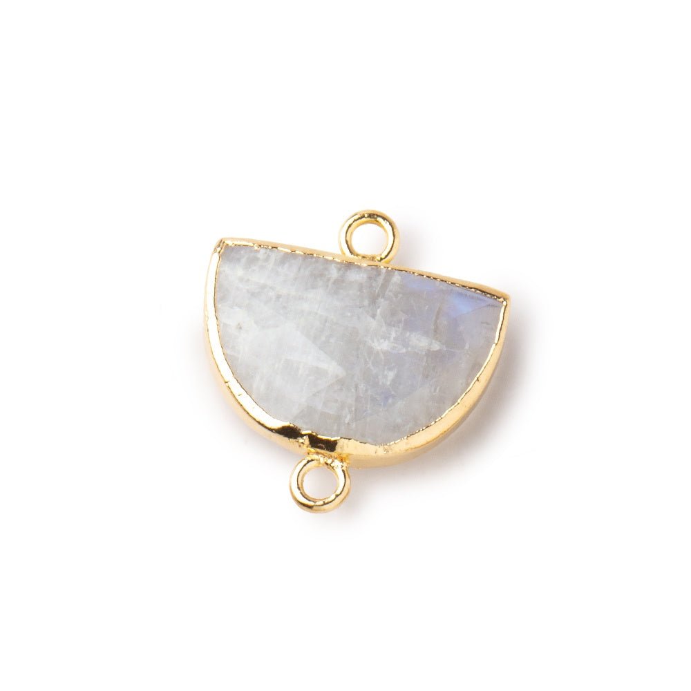 10x15mm Gold Leafed Rainbow Moonstone Faceted Half Moon Focal Connector 1 piece - Beadsofcambay.com