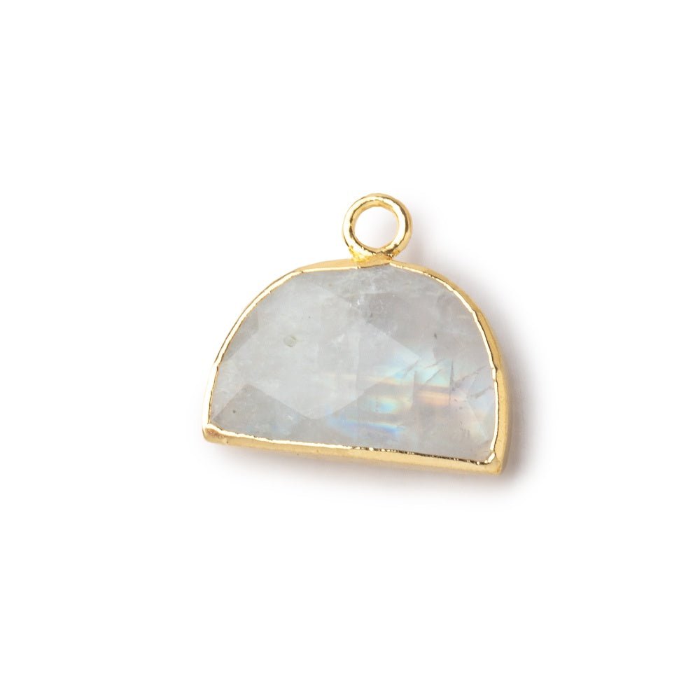 10x15mm Gold Leafed Rainbow Moonstone Faceted Half Moon Focal Pendant 1 piece - Beadsofcambay.com