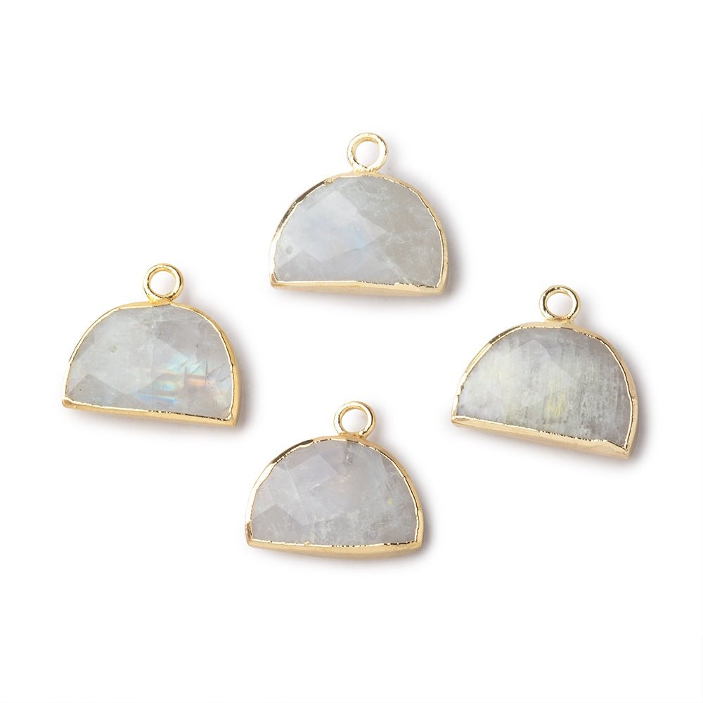 10x15mm Gold Leafed Rainbow Moonstone Faceted Half Moon Focal Pendant 1 piece - Beadsofcambay.com