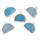 10x15mm Gold Leafed Santorini Blue Drusy Half Moon Focal Pendant 1 piece - Beadsofcambay.com