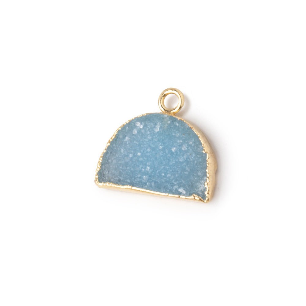 10x15mm Gold Leafed Santorini Blue Drusy Half Moon Focal Pendant 1 piece - Beadsofcambay.com