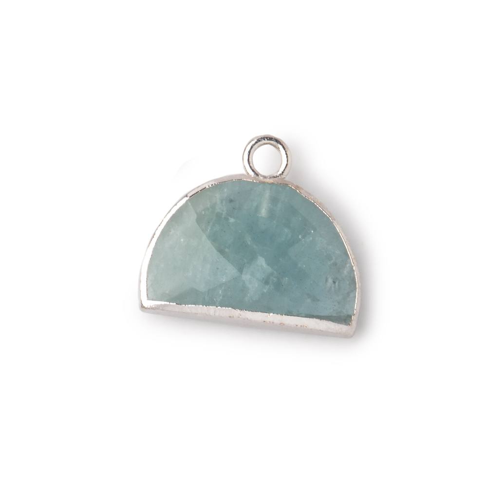 10x15mm Silver Leafed Aquamarine Faceted Half Moon Focal Pendant 1 piece - Beadsofcambay.com