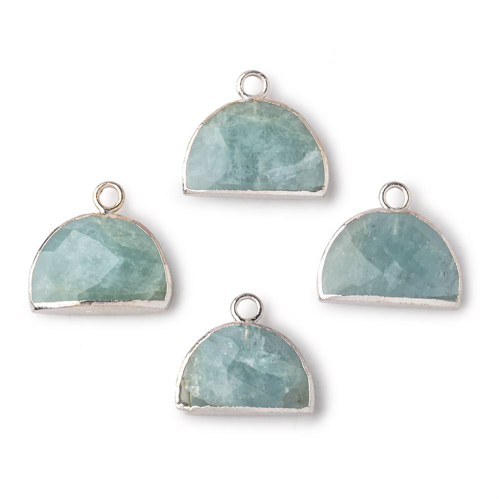 10x15mm Silver Leafed Aquamarine Faceted Half Moon Focal Pendant 1 piece - Beadsofcambay.com