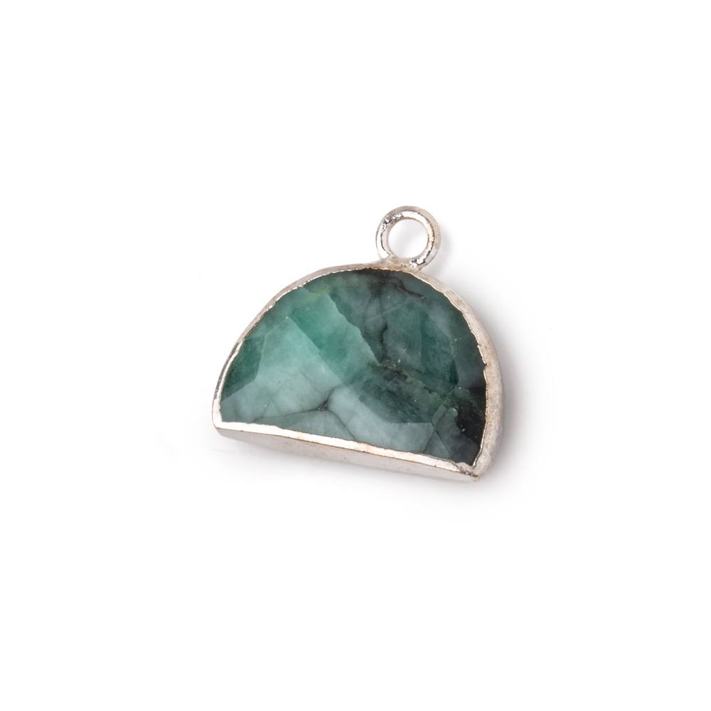 10x15mm Silver Leafed Emerald Faceted Half Moon Focal Pendant 1 piece - Beadsofcambay.com