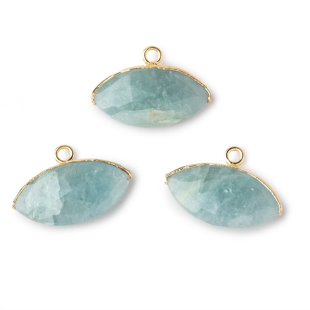 10x20mm Gold Leafed Aquamarine Faceted Marquise Focal Pendant 1 piece - Beadsofcambay.com