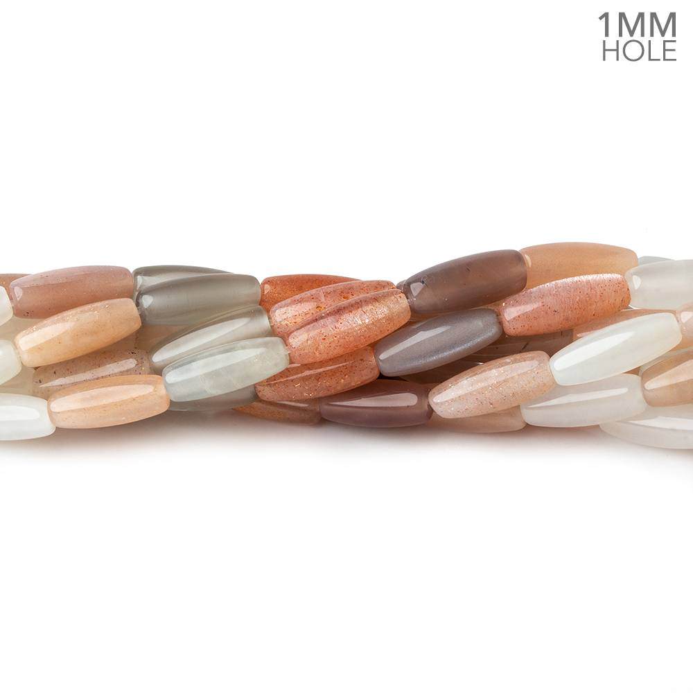 10x4mm Multi Color Moonstone plain rice large hole beads 16 inch 40 pieces A - Beadsofcambay.com