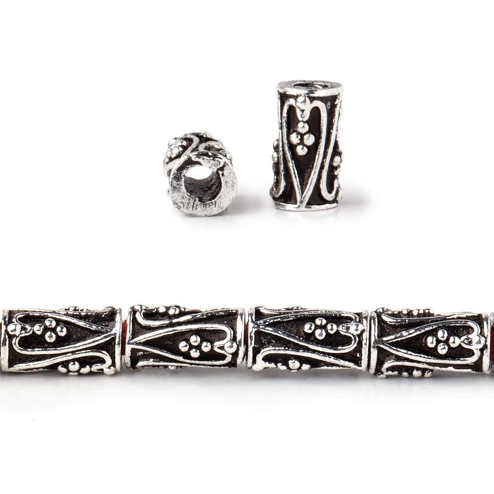 10x5mm Antique Sterling Silver Plated Copper Heart Tube Beads 8 inch 20 pieces - Beadsofcambay.com