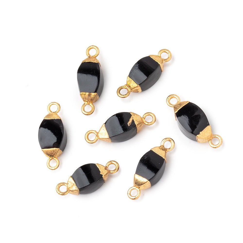 10x5mm Gold Leafed Black Onyx 4 sided Marquise Connector 1 piece - Beadsofcambay.com