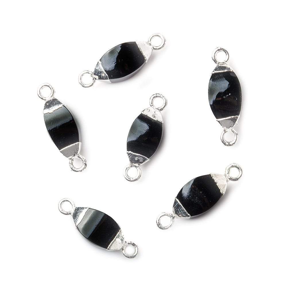 10x5mm Silver Leafed Black Onyx 4 sided Marquise Connector 1 piece - Beadsofcambay.com