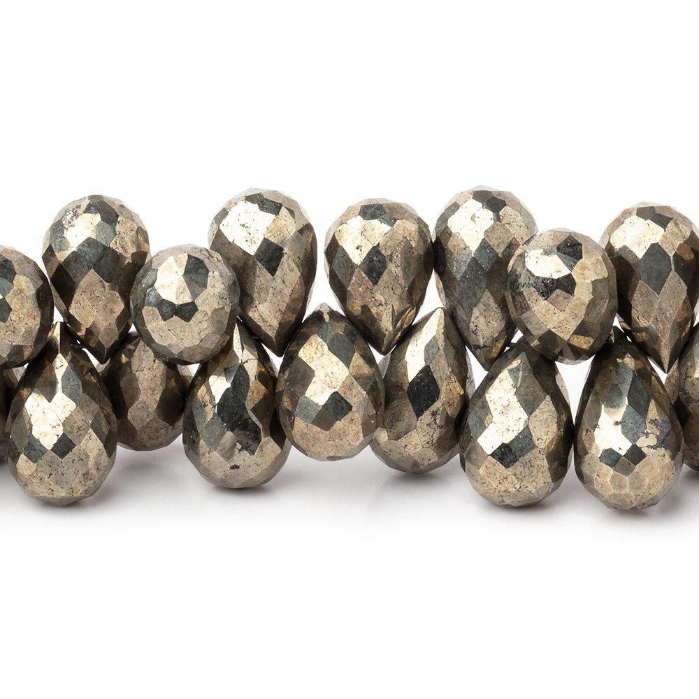 10x6-12x7mm Golden Pyrite Faceted Tear Drop Beads 7 inch 54 pieces AA - Beadsofcambay.com
