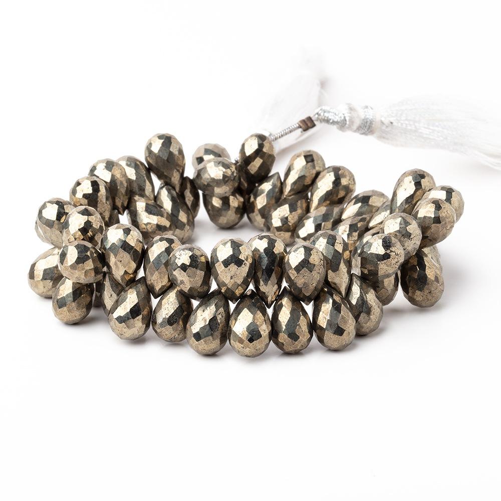 10x6-12x7mm Golden Pyrite Faceted Tear Drop Beads 7 inch 54 pieces AA - Beadsofcambay.com