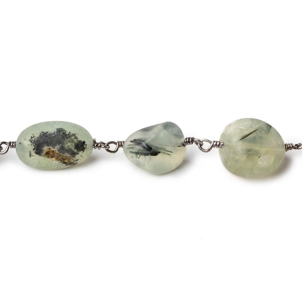10x6-15x10mm Matte Dendritic Prehnite plain nugget Black Gold plated Chain by the foot - Beadsofcambay.com