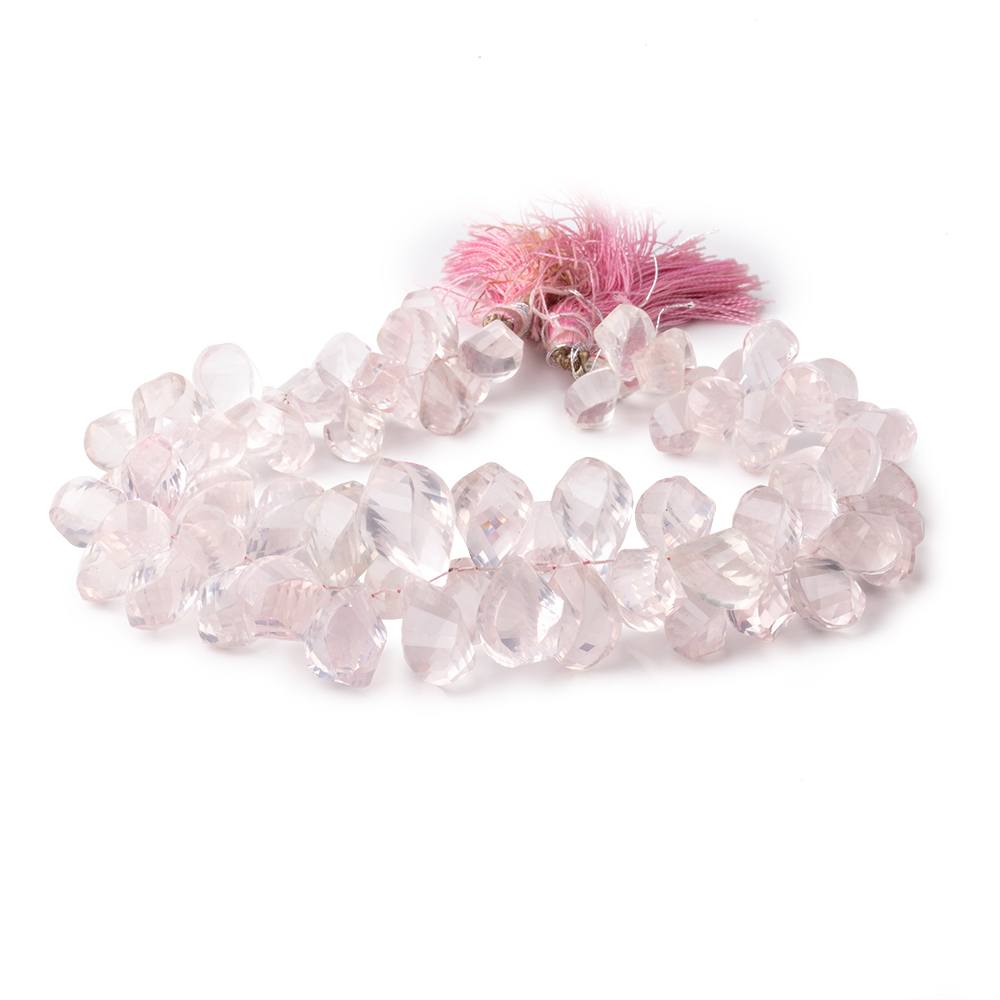 10x6-17x9mm Rose Quartz Top Drilled Twist beads 9 inch 82 pieces - Beadsofcambay.com