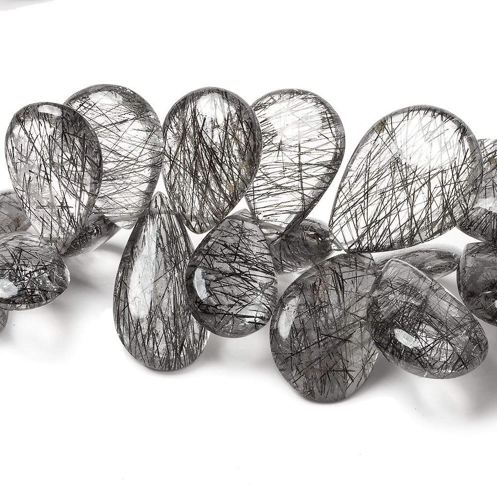 10x6-20x14mm Black Tourmalinated Quartz plain pears 16 inch 124 beads - Beadsofcambay.com