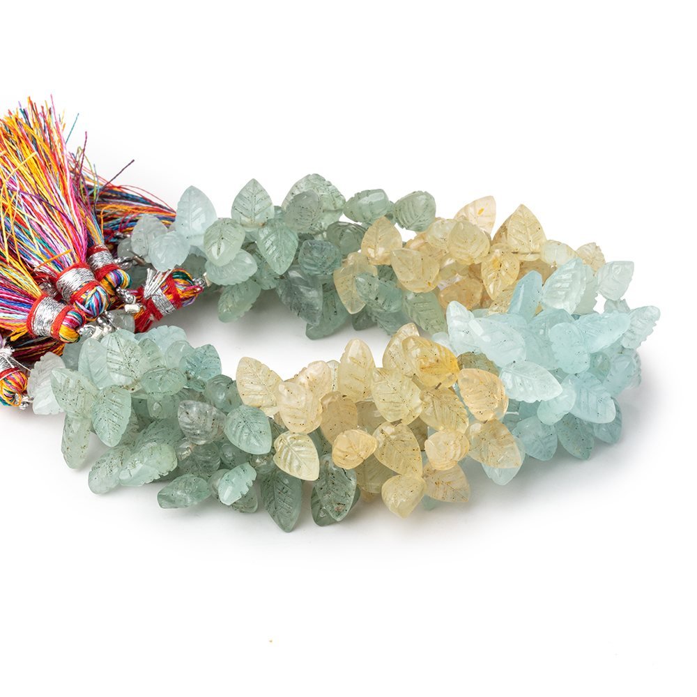 10x6mm Multi Color Beryl Carved Leaf Beads 8 inch 40 pieces - Beadsofcambay.com