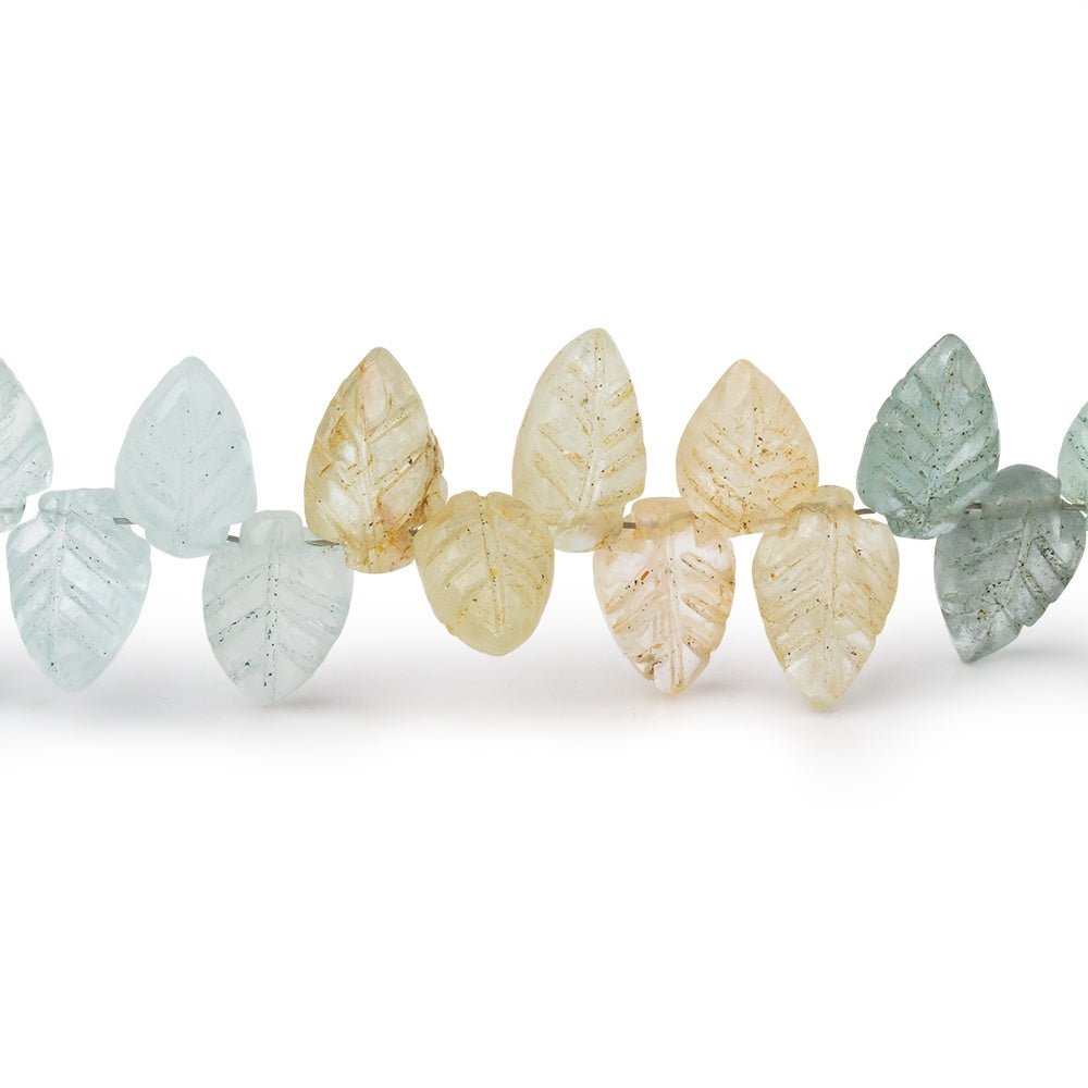 10x6mm Multi Color Beryl Carved Leaf Beads 8 inch 40 pieces - Beadsofcambay.com