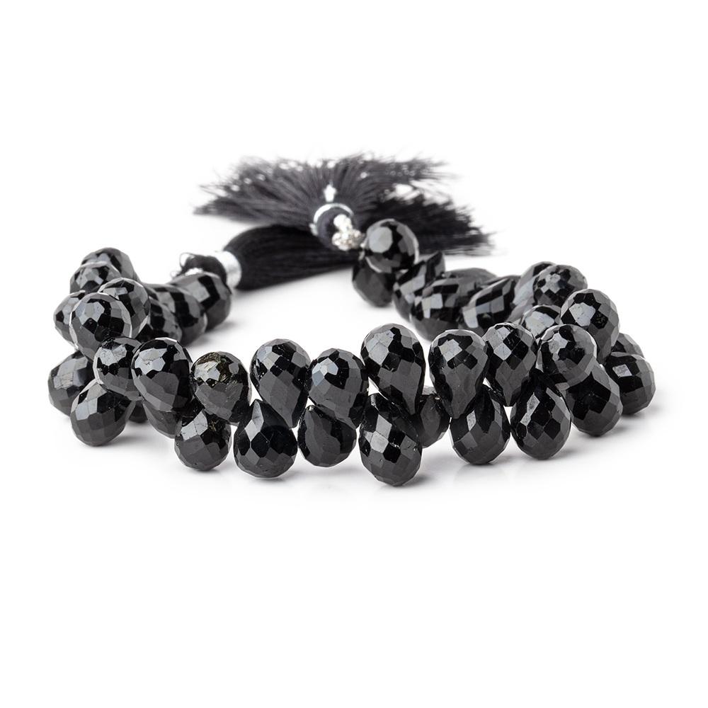 10x7-11x7mm Black Tourmaline Faceted Tear Drop Beads 7 inch 48 pieces - Beadsofcambay.com