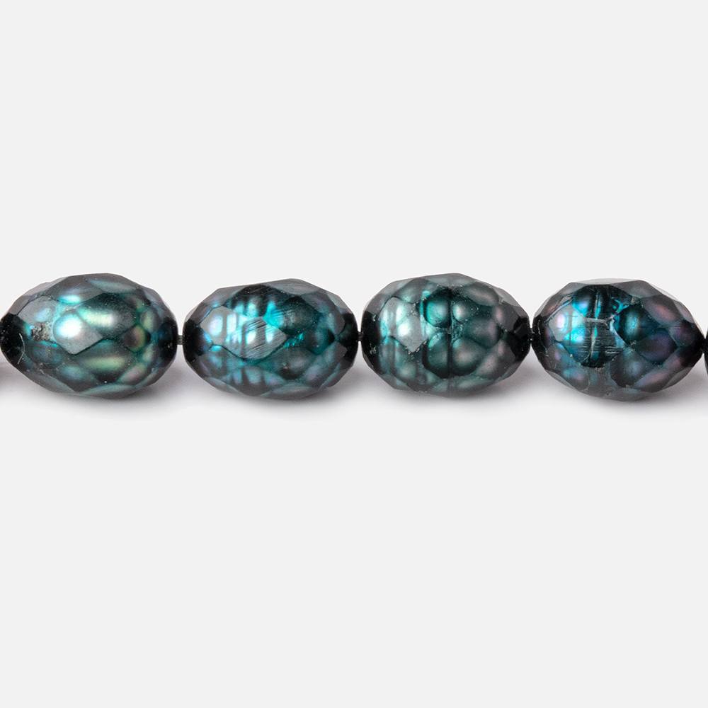 10x7-11x7mm Dark Teal Faceted Oval Freshwater Pearls 16 inch 33 pieces - Beadsofcambay.com