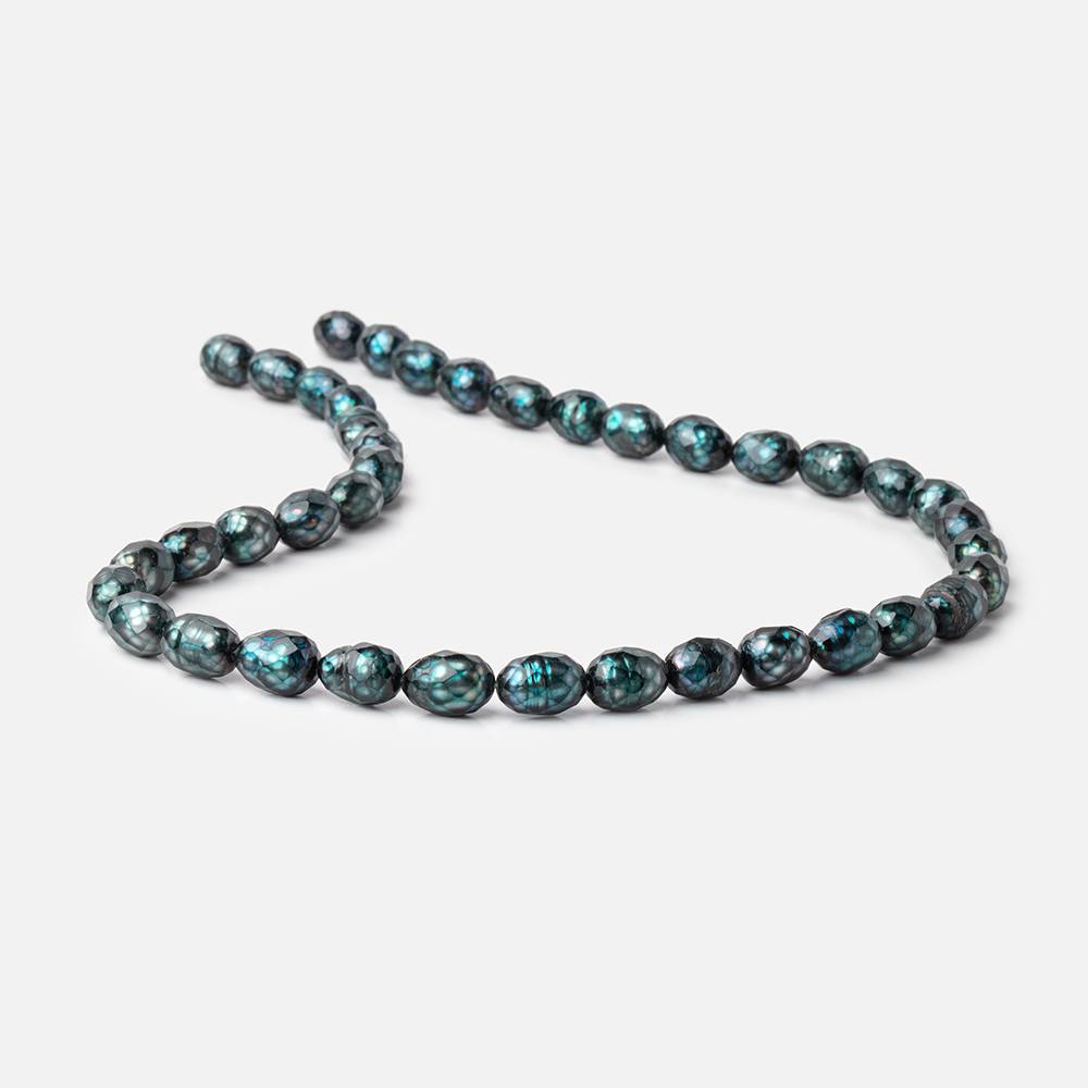 10x7-11x7mm Dark Teal Faceted Oval Freshwater Pearls 16 inch 33 pieces - Beadsofcambay.com