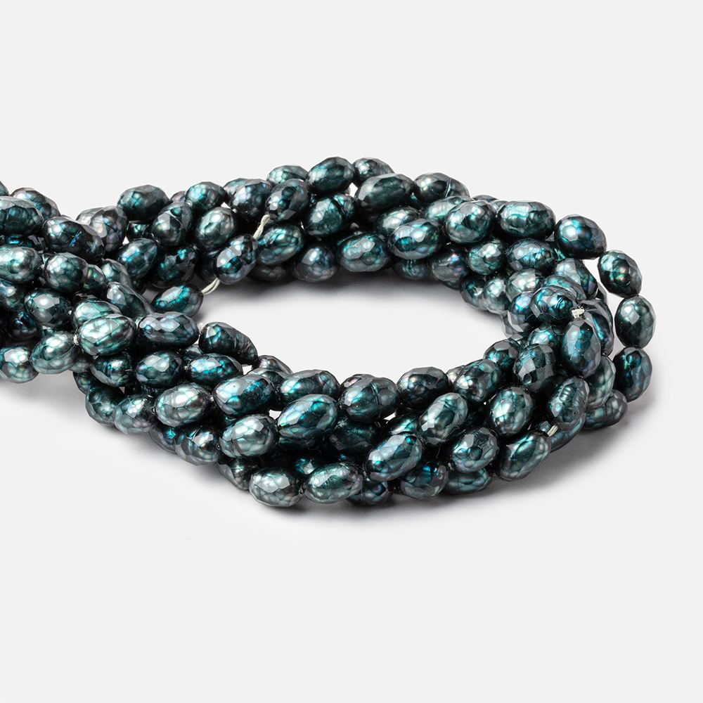 10x7-11x7mm Dark Teal Faceted Oval Freshwater Pearls 16 inch 33 pieces - Beadsofcambay.com