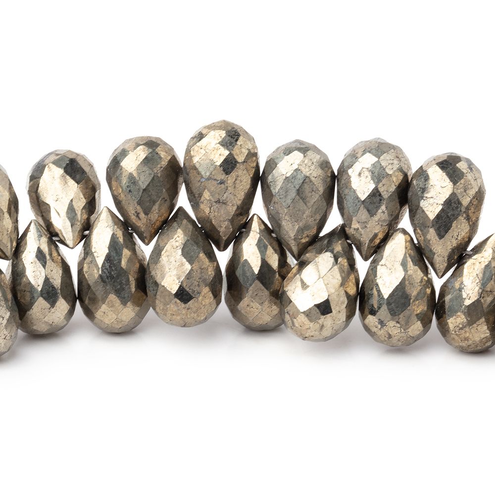 10x7-11x7mm Golden Pyrite Faceted Tear Drop Beads 7 inch 58 beads AA - Beadsofcambay.com