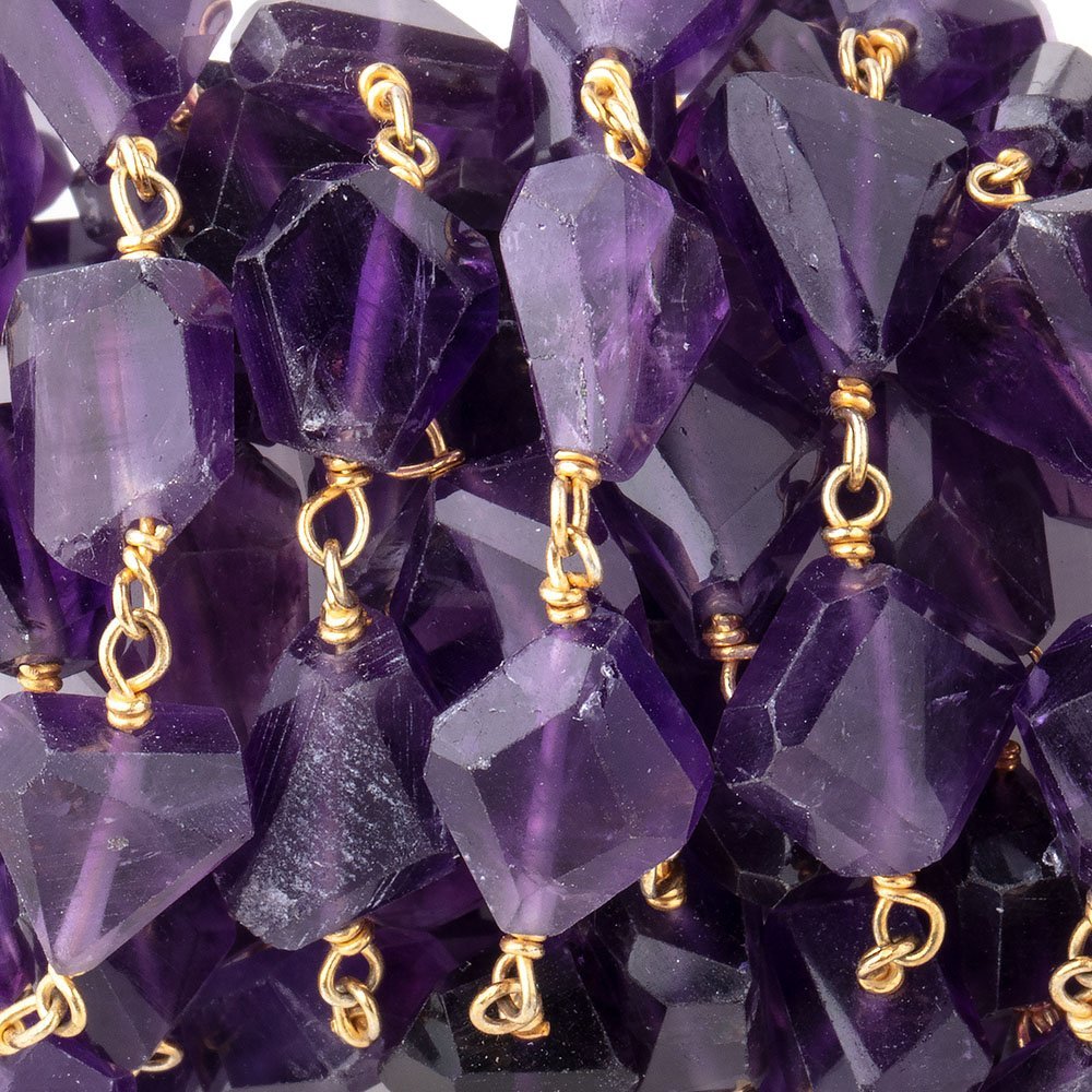 10x7-11x8mm Amethyst Faceted Nugget Beads on Vermeil Chain - Beadsofcambay.com