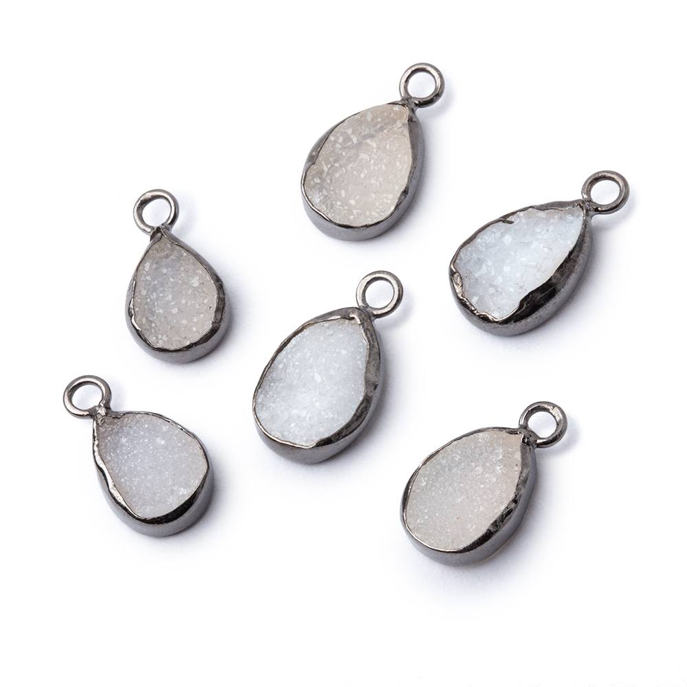 10x7-11x8mm Black Gold Bezel White Drusy Pear Focal Pendant 1 piece - Beadsofcambay.com