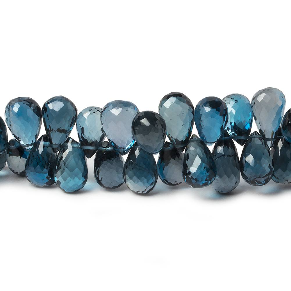 10x7-12x7mm London Blue Topaz faceted tear drop beads 8 inch 74 pieces AAA - Beadsofcambay.com