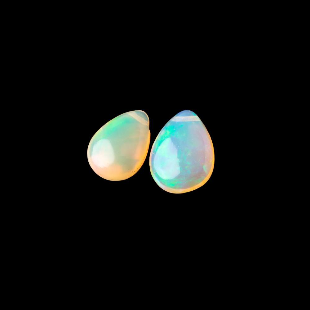 10x7-12x8mm Ethiopian Opal Plain Pear Set of 2 Focal Beads AA - Beadsofcambay.com